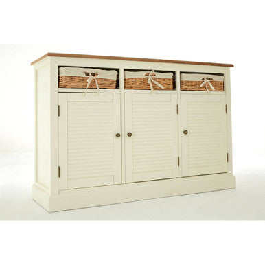 Dorset Cream 3 Door Sideboard with Rattan Baskets