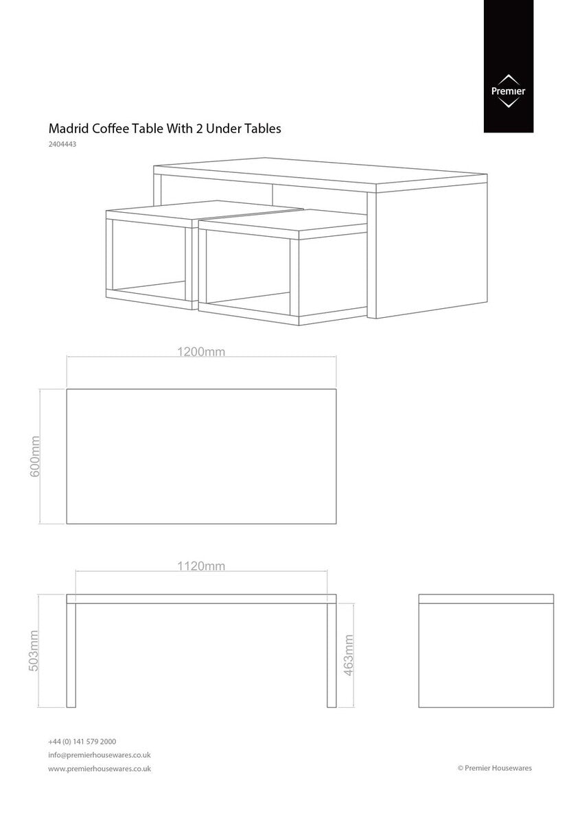 Dark Grey High Gloss Wood Coffee Table with 2 Under Tables | Madrid