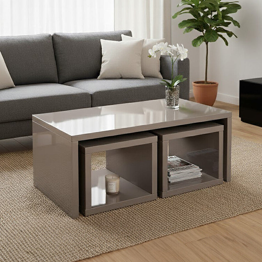 Dark Grey High Gloss Wood Coffee Table with 2 Under Tables | Madrid
