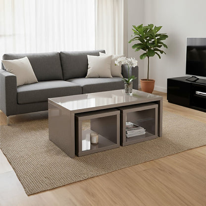 Dark Grey High Gloss Wood Coffee Table with 2 Under Tables | Madrid