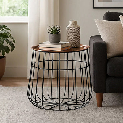 Gold Finish Copper Tray Top and Black Finish Base Side Table | Templar