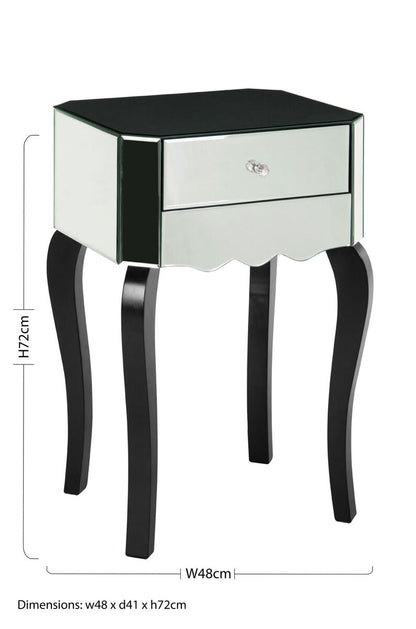 Orchid 1 Drawer Mirrored Glass Side Table