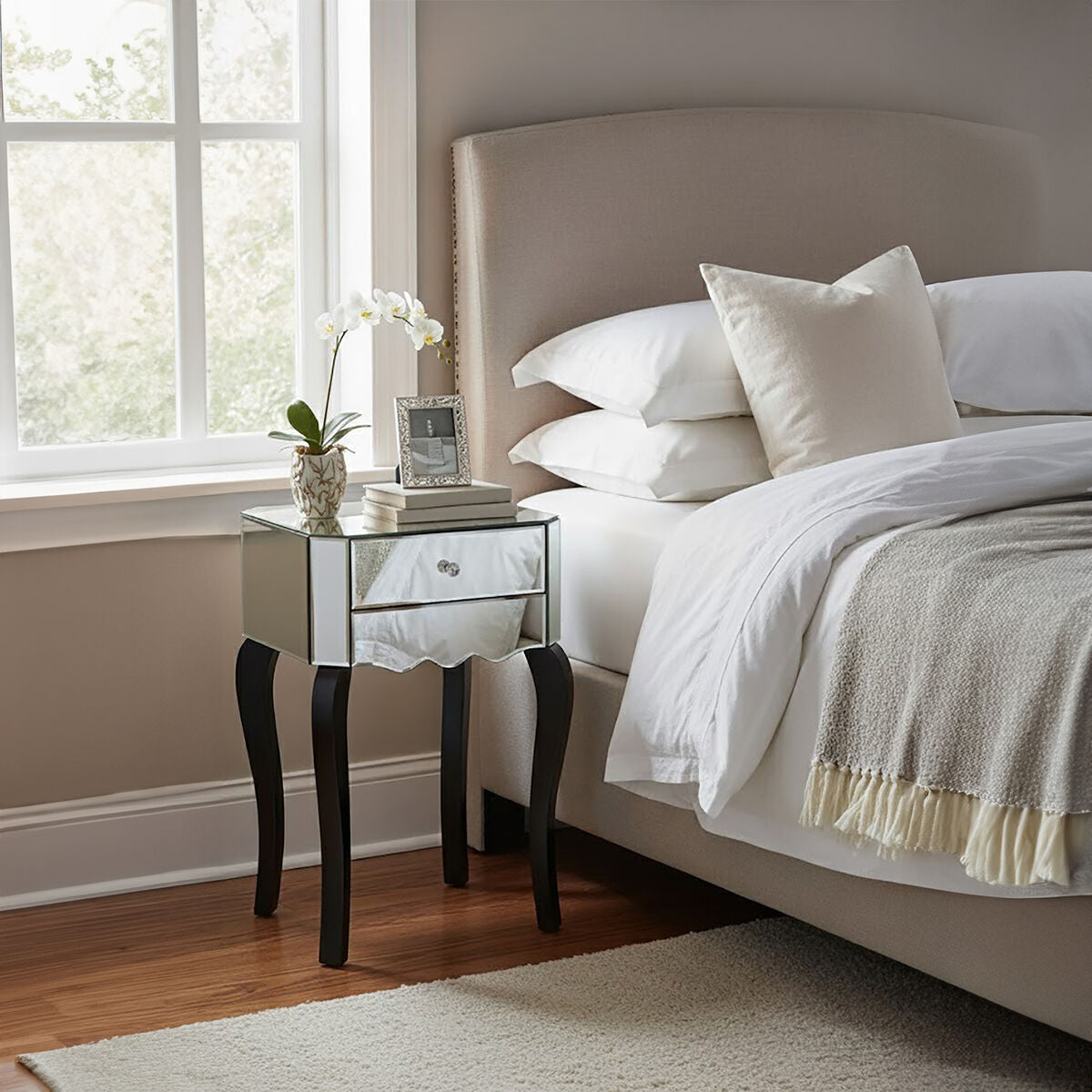 Orchid 1 Drawer Mirrored Glass Side Table