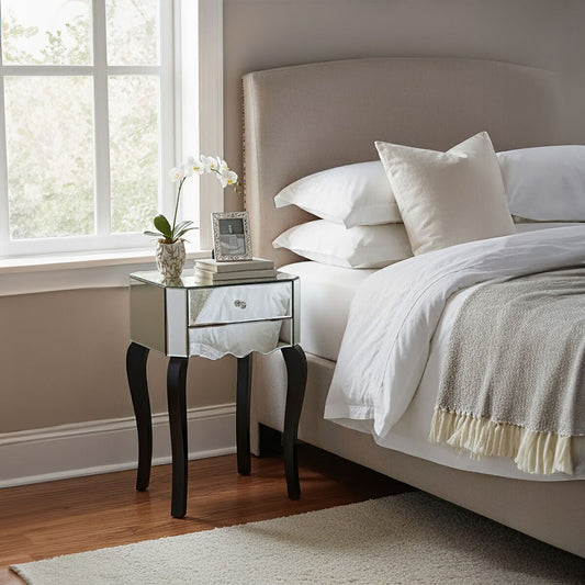 Orchid 1 Drawer Mirrored Glass Side Table