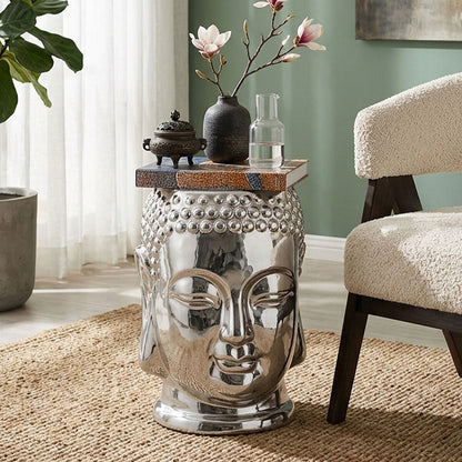 Torcello Complements Silver Buddha Ceramic Side Table