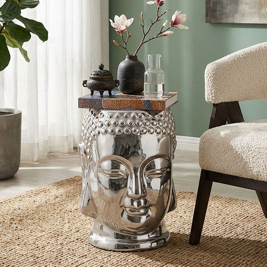 Torcello Complements Silver Buddha Ceramic Side Table