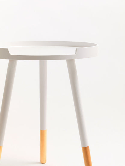 Viborg White And Natural Round Side Table