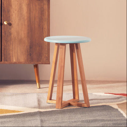 Viborg Blue and Natural Bamboo Round Stool