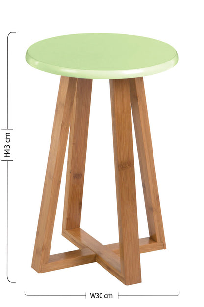 Viborg Green and Natural Bamboo Round Stool