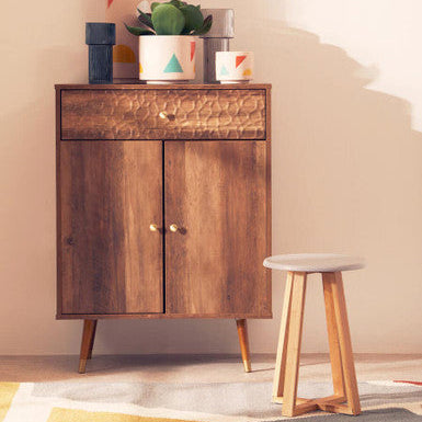 Viborg Grey and Natural Bamboo Round Stool