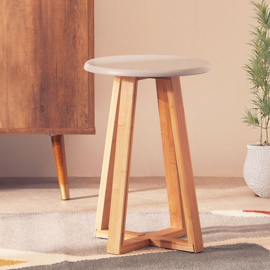 Viborg Grey and Natural Bamboo Round Stool