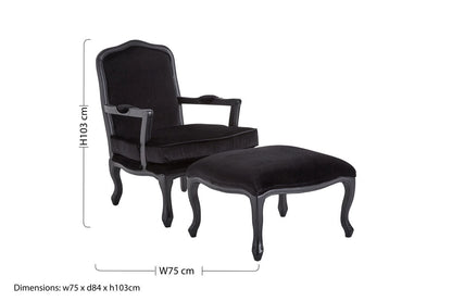 Rococo Black Shiny Velvet Chair And Footstool