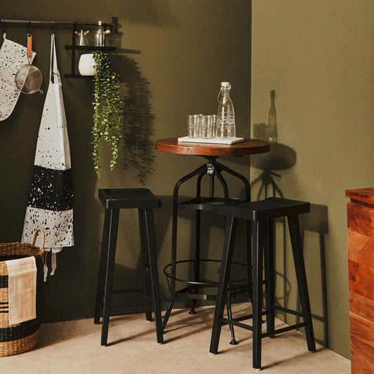New Foundry Walnut And Black Metal Bar Table