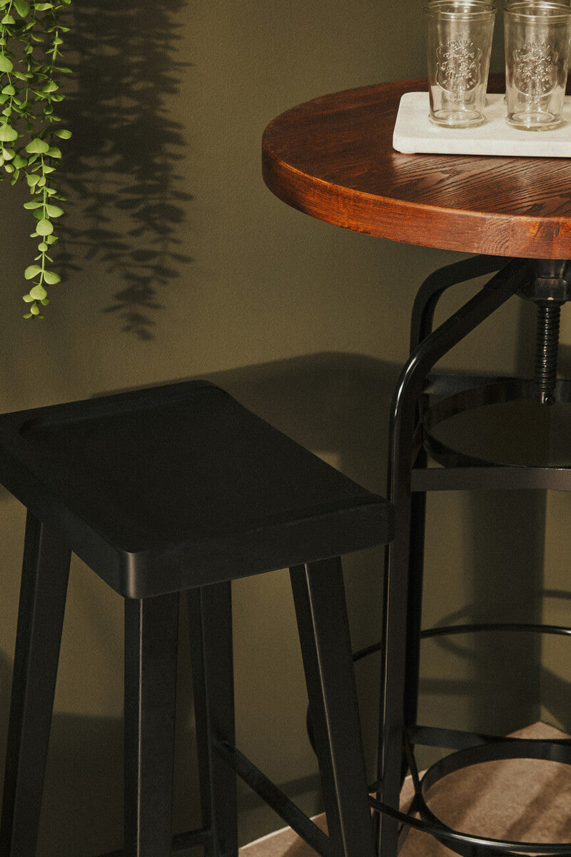 New Foundry Walnut And Black Metal Bar Table