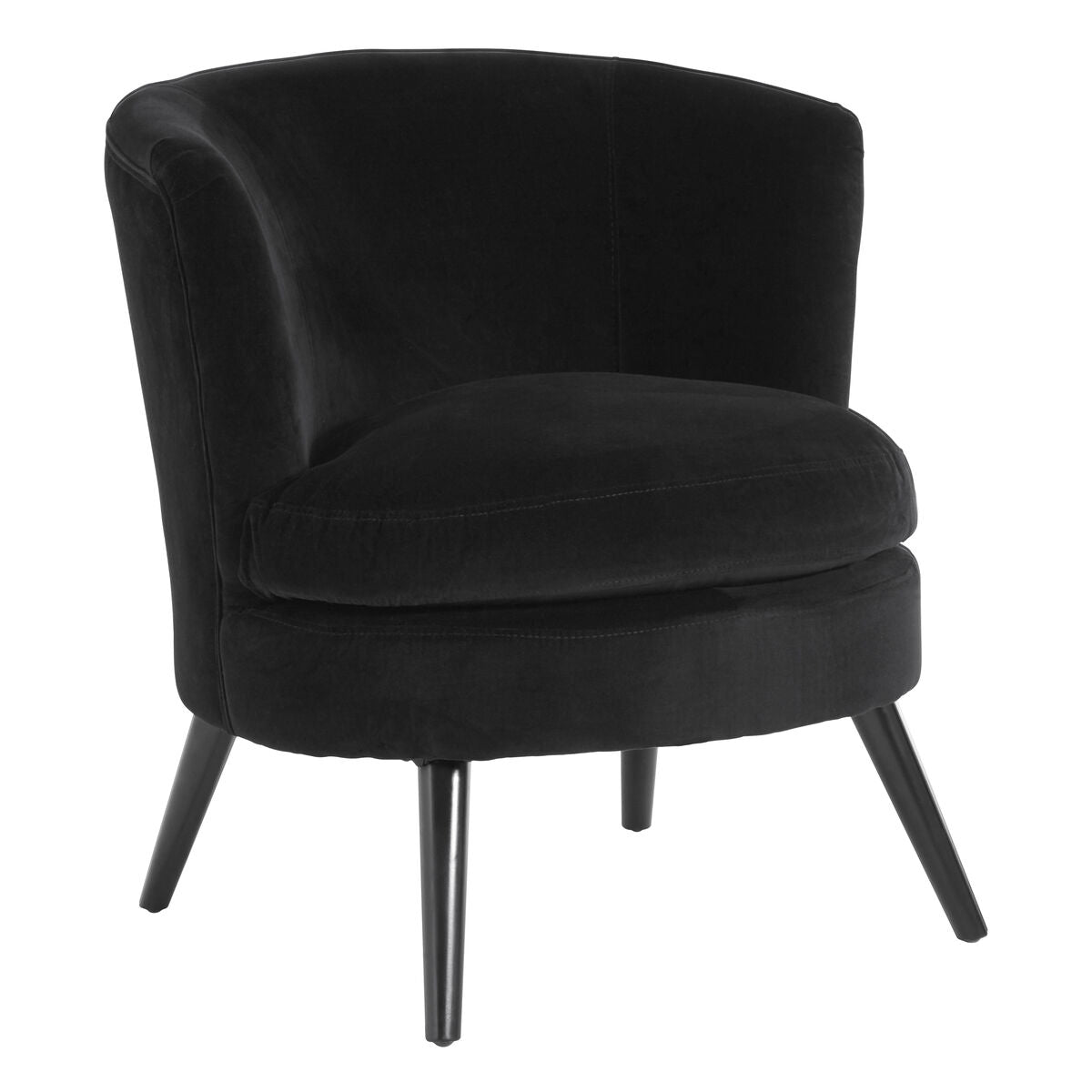 Round Plush Black Cotton Velvet Armchair