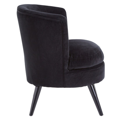 Round Plush Black Cotton Velvet Armchair