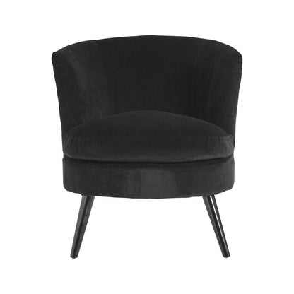 Round Plush Black Cotton Velvet Armchair