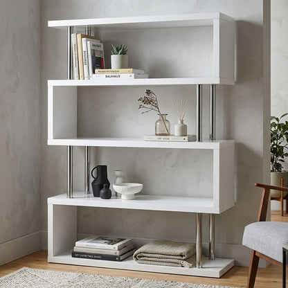 Maze 4 Tier White Gloss Wide Shelf Unit