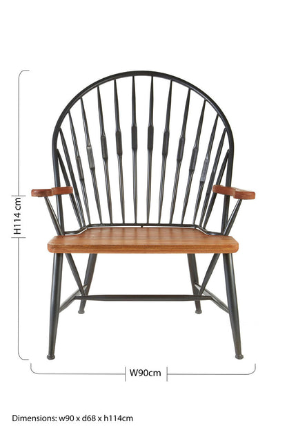 New Foundry Walnut Wood And Metal Armchair