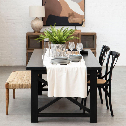 Lyon Black Oak Wood and Rattan Dining Chair