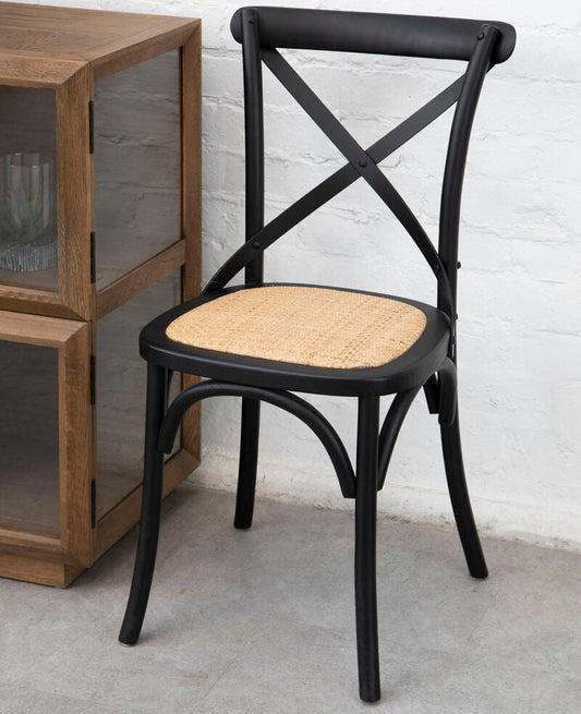 Lyon Black Oak Wood and Rattan Dining Chair