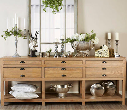 Lyon Washed Grey Oak Wood Console Table with Drawers