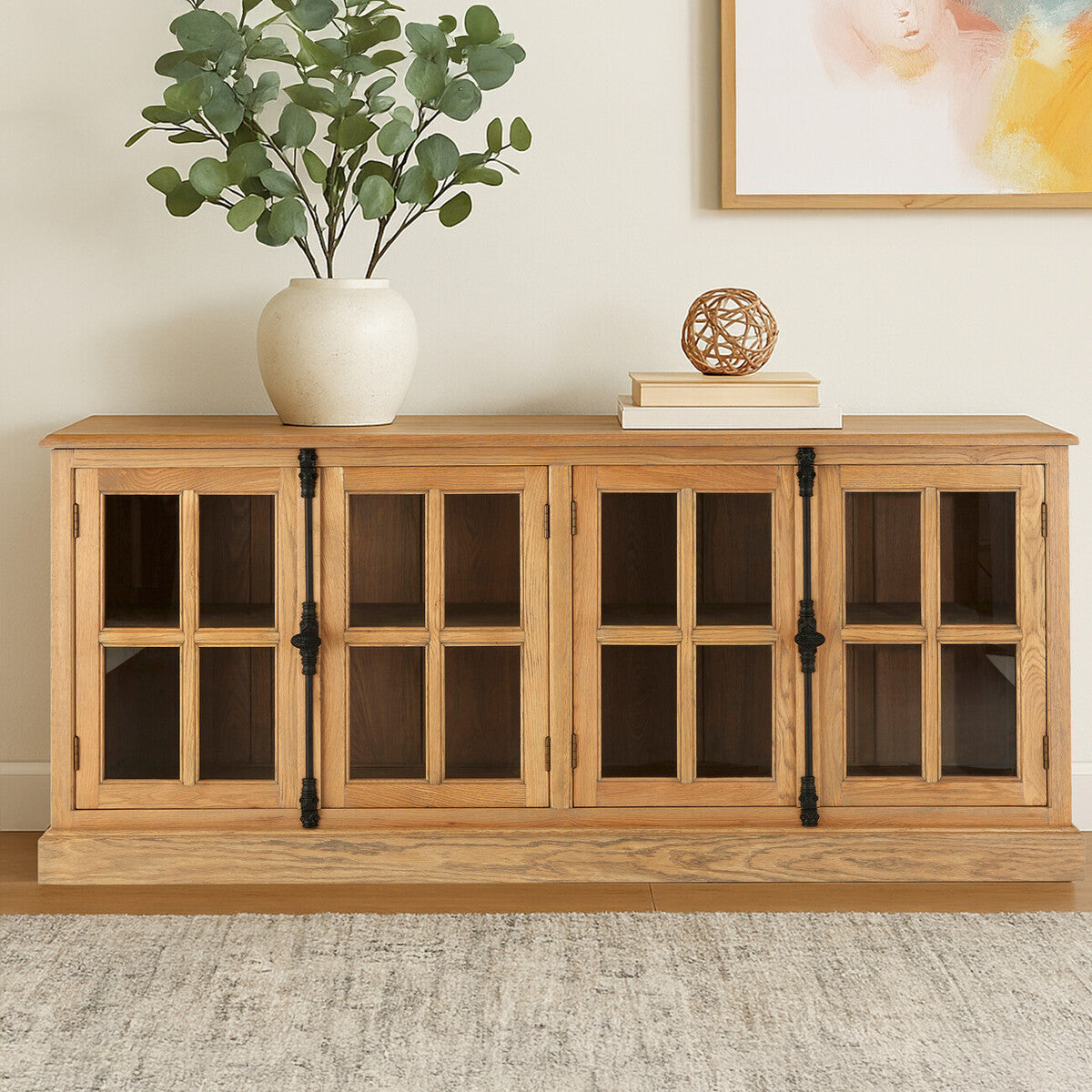 Lyon Oak Wood Sideboard with Washed Grey Finish