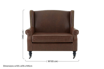 Fulham Brown Leather Effect Wing Armchair