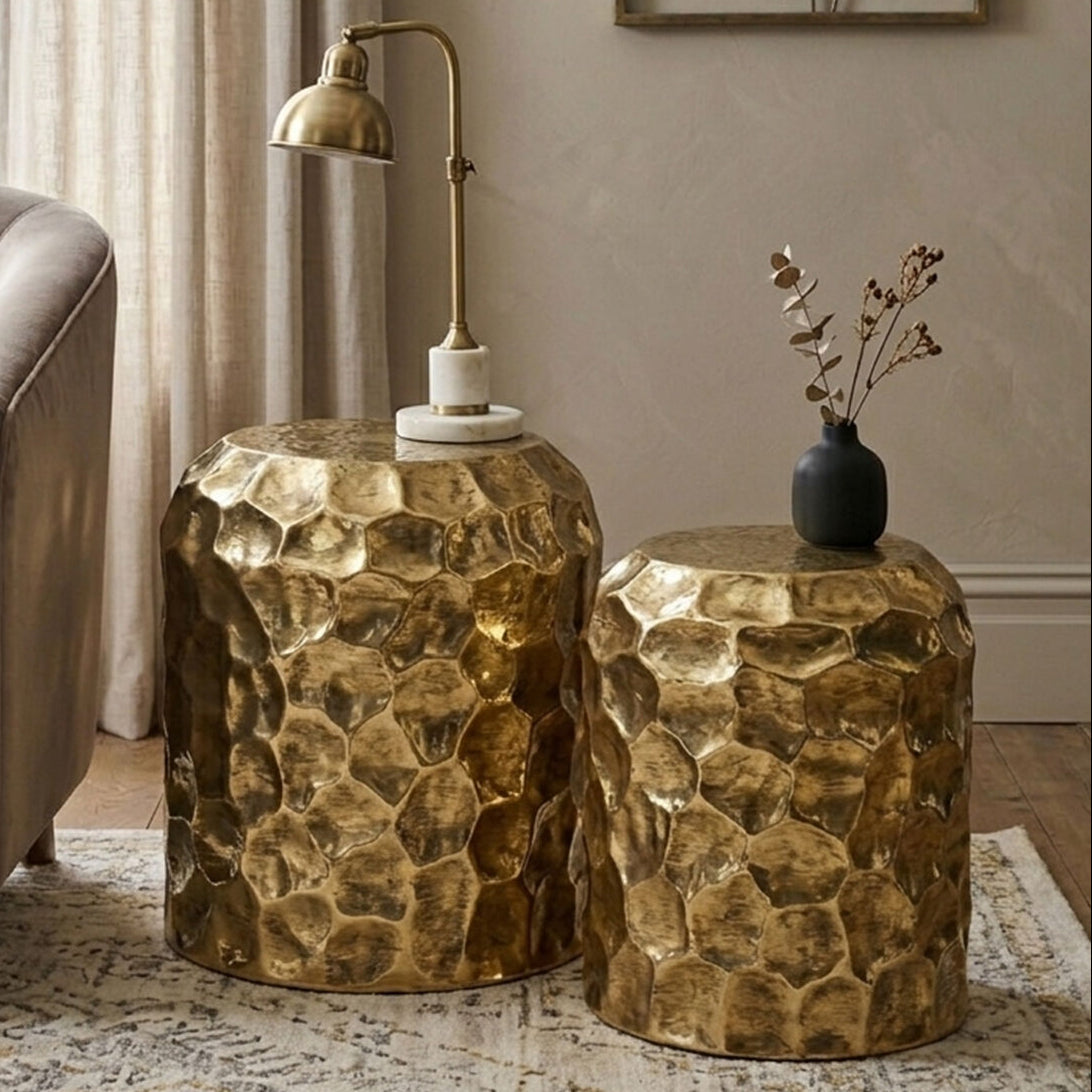 Templar Textured Antique Brass Finish Set of 2 Side Tables