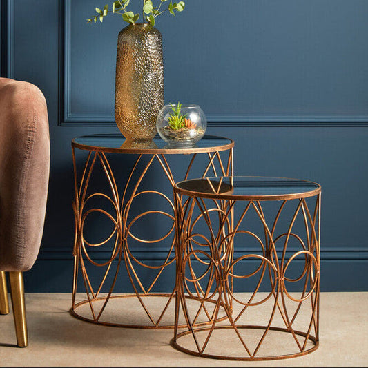 Avantis Set Of Two Antique Finish Frame Round Side Tables