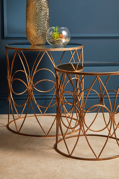 Avantis Set Of Two Antique Finish Frame Round Side Tables