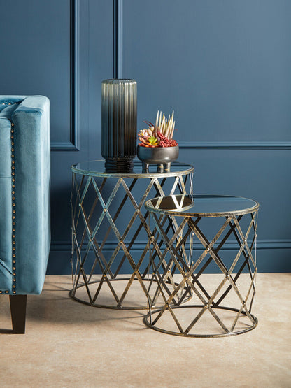 Avantis Set Of Two Diamond Design Silver Tables