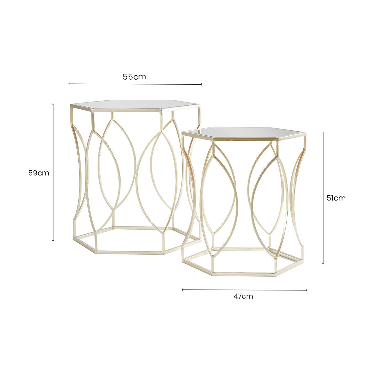 Avantis Set Of 2 Hexagon Champagne Finish Tables