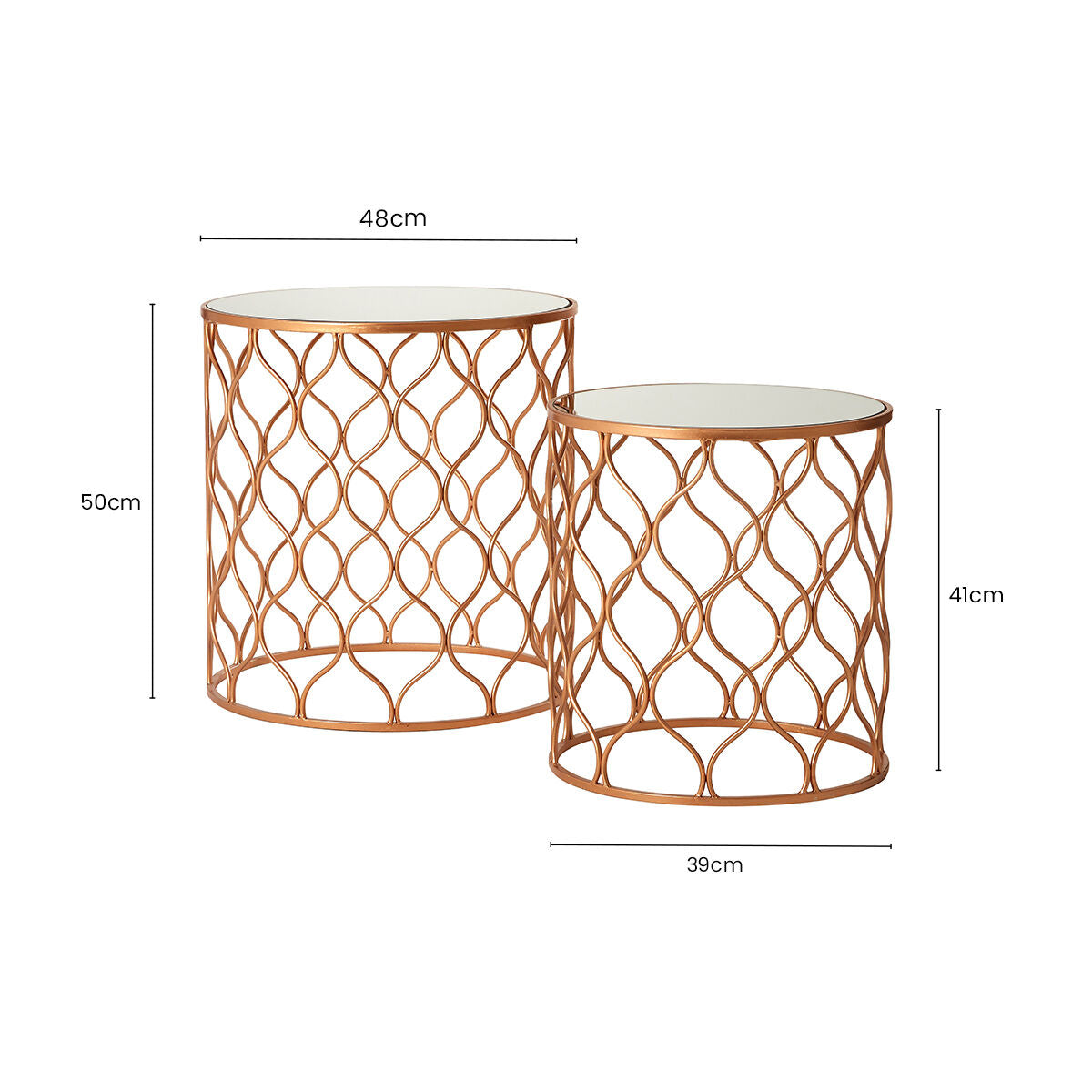 Avantis Set Of Two Mirrored Top Copper Tables