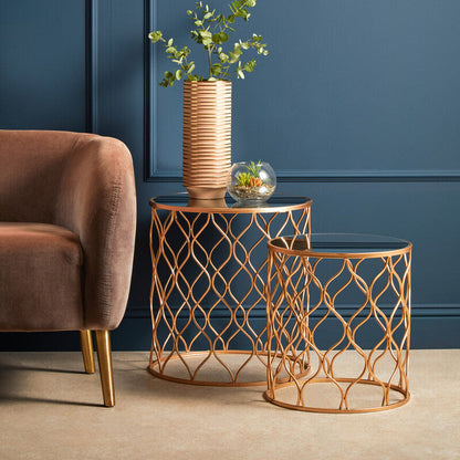 Avantis Set Of Two Mirrored Top Copper Tables