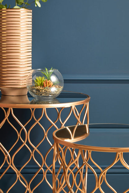 Avantis Set Of Two Mirrored Top Copper Tables