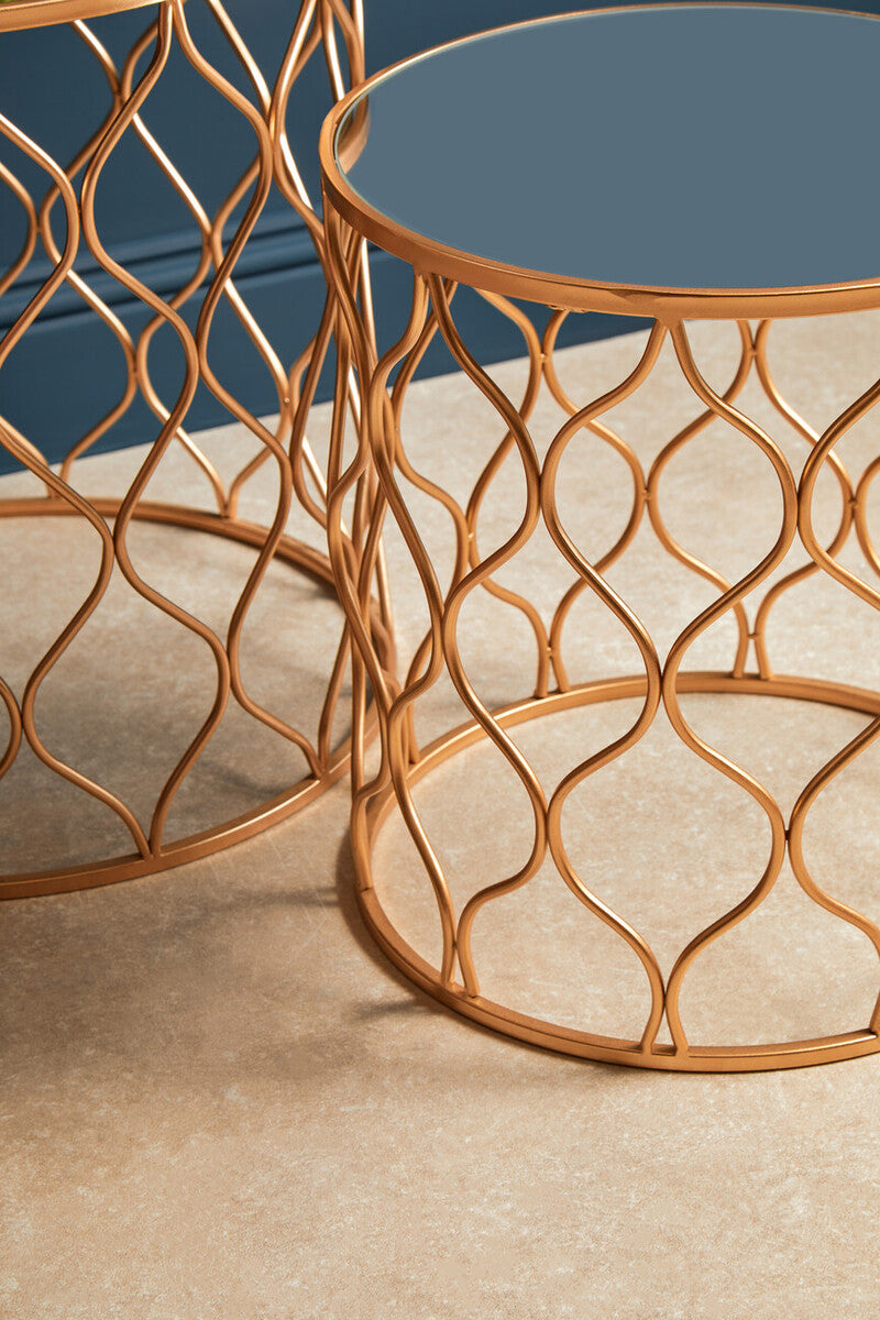 Avantis Set Of Two Mirrored Top Copper Tables