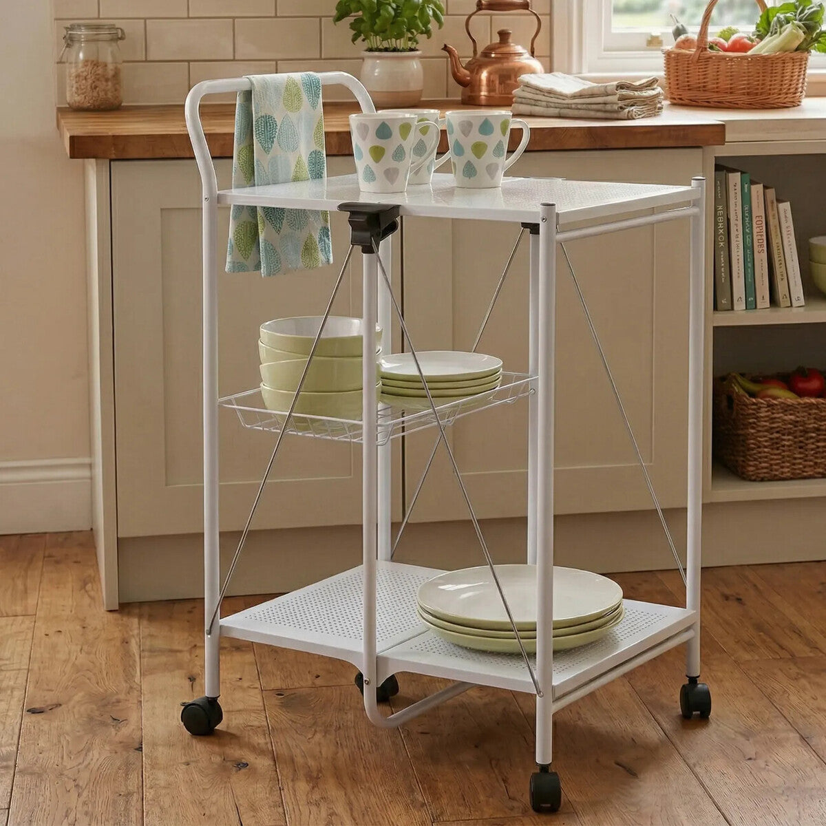 Harlow White Rectangular Folding Kitchen Trolley