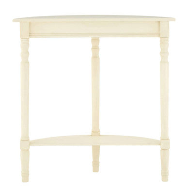 White Pine Wood Ivory Rounded Console Table, Heritage