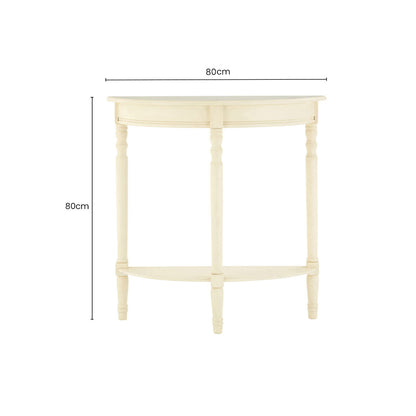 White Pine Wood Ivory Rounded Console Table, Heritage
