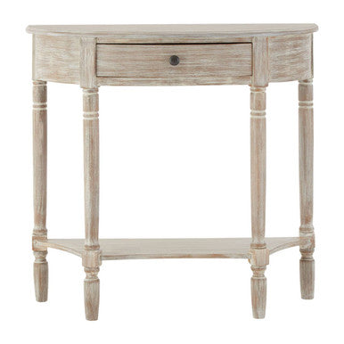 Natural Wash Half Moon Wooden Console Table with Storage Drawer, Heritage