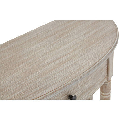 Natural Wash Half Moon Wooden Console Table with Storage Drawer, Heritage