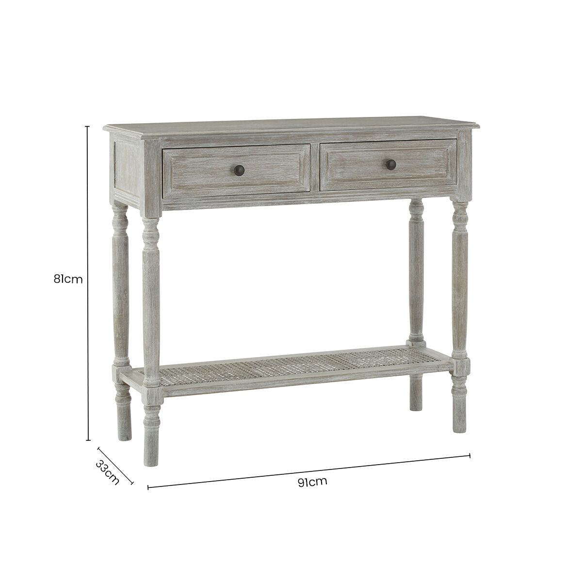 Heritage Two Drawer Grey Wash Rectangular Console Table
