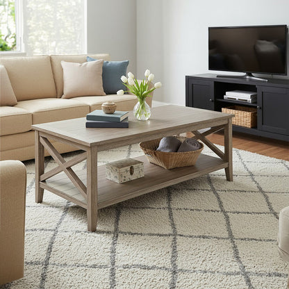 Heritage Natural Wash Wooden Coffee Table with Lower Shelf