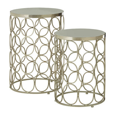 Templar Marble and Nickel Finish Set of 2 Side Tables