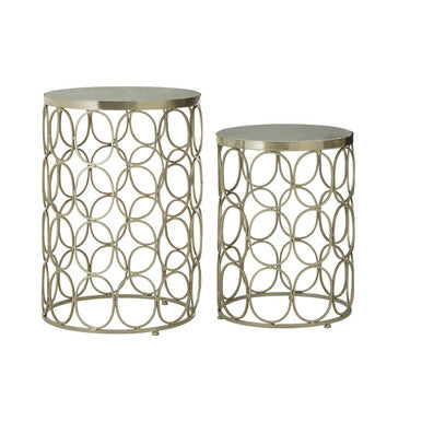 Templar Marble and Nickel Finish Set of 2 Side Tables
