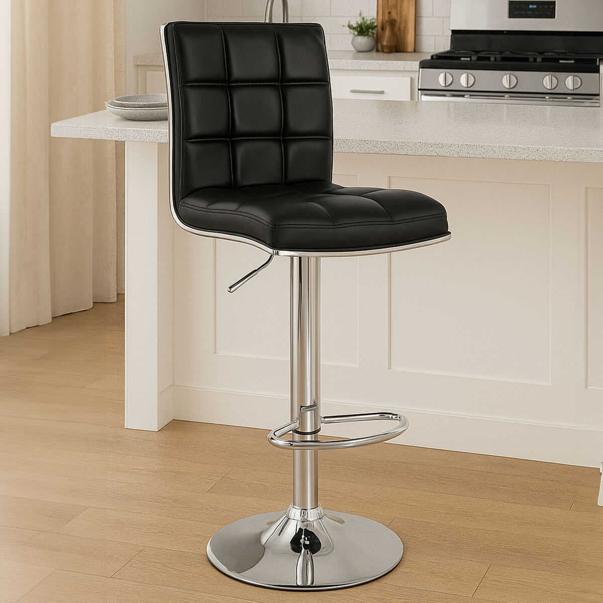 Tavor Black Faux Leather Bar Chair