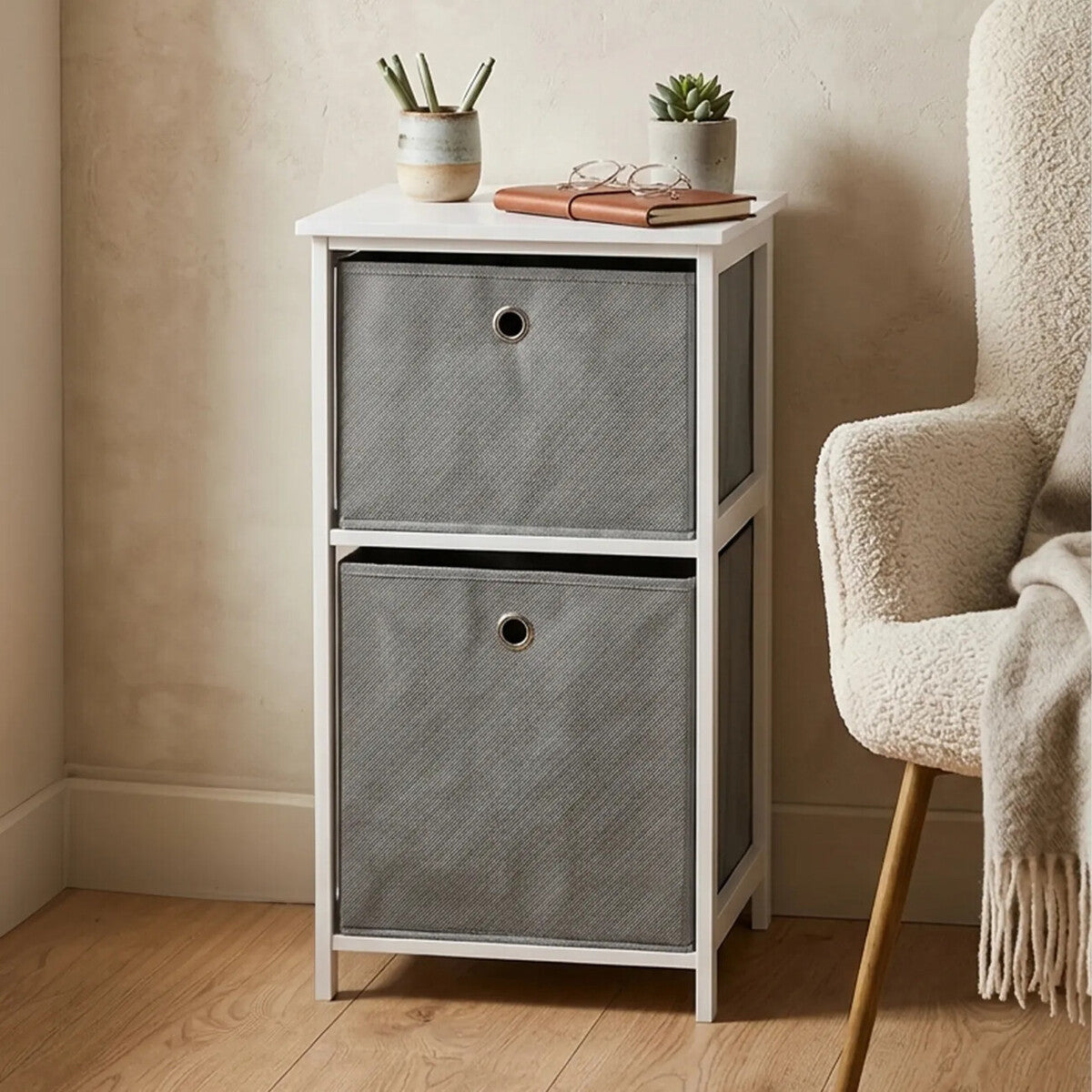 2 Grey Fabric Drawers Cabinet | Lindo