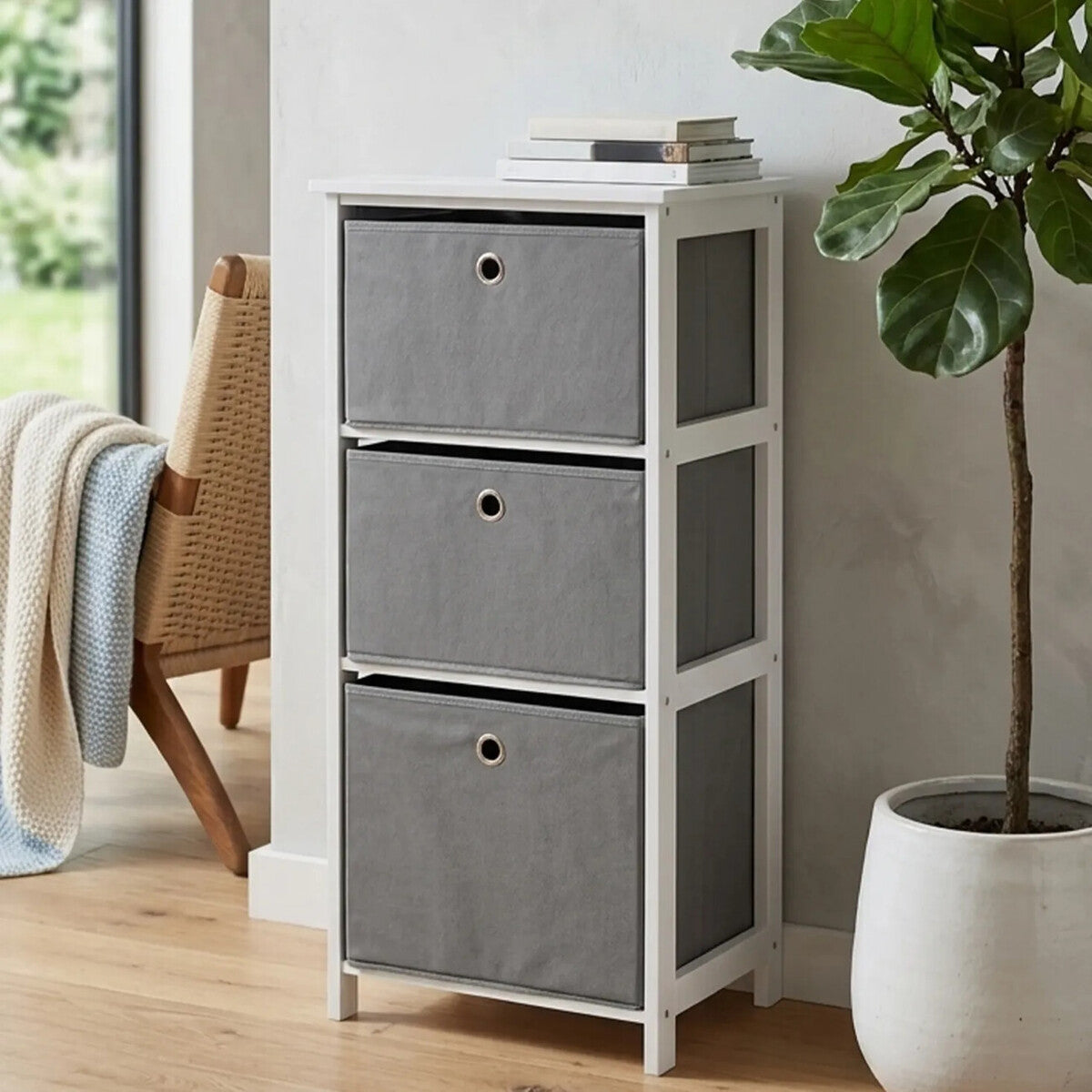 3 Grey Fabric Drawers Cabinet | Lindo