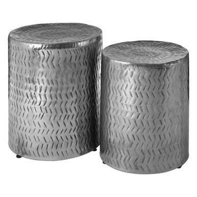 Templar Set of 2 Nickel Finish Side Tables and Stools